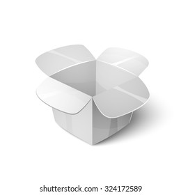 Empty cardboard packaging, open white box icon in cartoon style, vector illustration