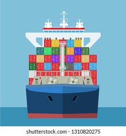 Empty Cargo Container ship with front view. Freight Transportation concept. High detailed vector illustration.