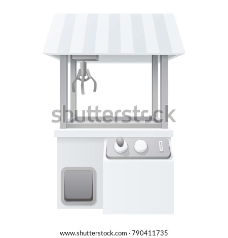 empty carnival white toy claw crane grabber arcade game coin operated vending machine isolated on white background. 3d realistic vector illustration