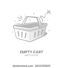 Empty cart, basket, no items, shopping empty, cart void, no products, basket, cart blank, checkout. Vector Illustration