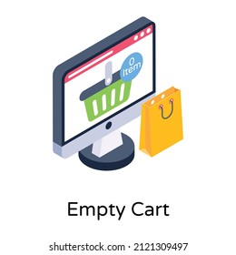 Empty cart icon in isometric design 

