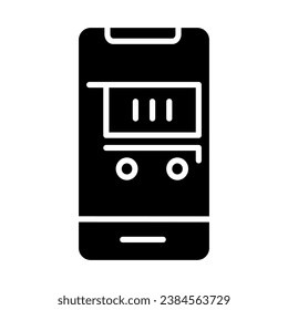 Icono de carro vacío, ilustración vectorial de teléfono móvil, pictograma de diseño sólido. Puede utilizarse para aplicaciones de interfaz de usuario, sitios web, aplicaciones móviles y aplicaciones de tiendas en línea