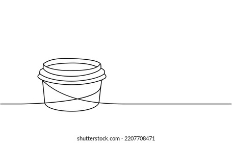 Empty carton bowl one line continuous drawing. Cardboard boxes, bags for takeaway food continuous one line illustration.
