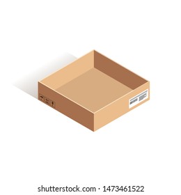 Empty carton box isometric icon isolated on white background. Online shipping vector illustration. Can use for web, apps, infographics