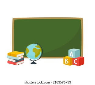Leerer Rahmen für Karton-Karton. Blackboard-Banner mit Globus und Büchern. Schulbrett.