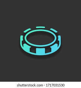 Empty casino or poker chip. Colorful logo concept with soft shadow on dark background. Icon color of azure ocean