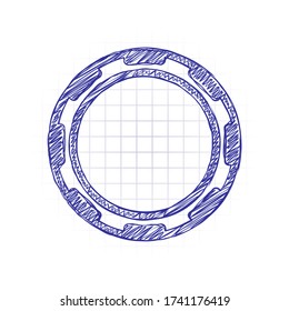 Leeres Casino oder Pokerchip. Handgezeichnetes Bild mit Schreibenfüllung. Blau. Doodle auf weißem Hintergrund