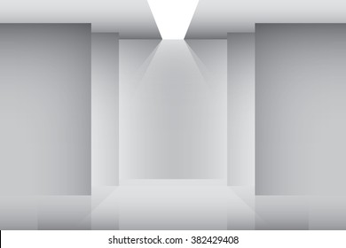 Empty catwalk, fashion runway illuminated vector illustration