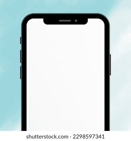 Empty cell phone to add information on a light blue background