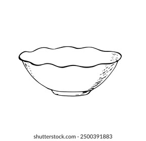 Empty Ceramic bowl. Hand-drawn illustration of kitchenware. Isolated on white. Kitchen, meal, dinner, preparation.