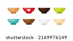 Empty ceramic bowls, deep plates, wooden dishes for soup and salad. Vector cartoon set of kitchen tableware, bright plastic or pottery utensil isolated on white background
