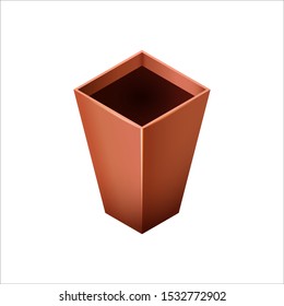 Empty ceramic brown flowerpots for cultivation of plants. Clay pot in an isometry, isolated on a white background. Vector illustration