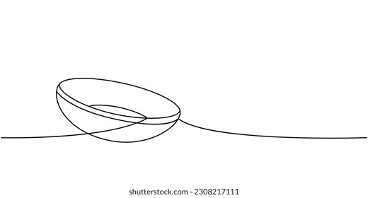 Empty ceramic plate one line continuous drawing. Kitchen tools continuous one line illustration. Vector minimalist linear illustration.