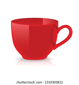 Empty ceramic red cup for tea or coffee isolated on a white background