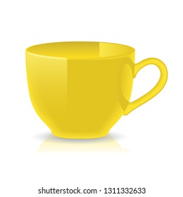 Empty ceramic yellow cup for tea or coffee isolated on a white background