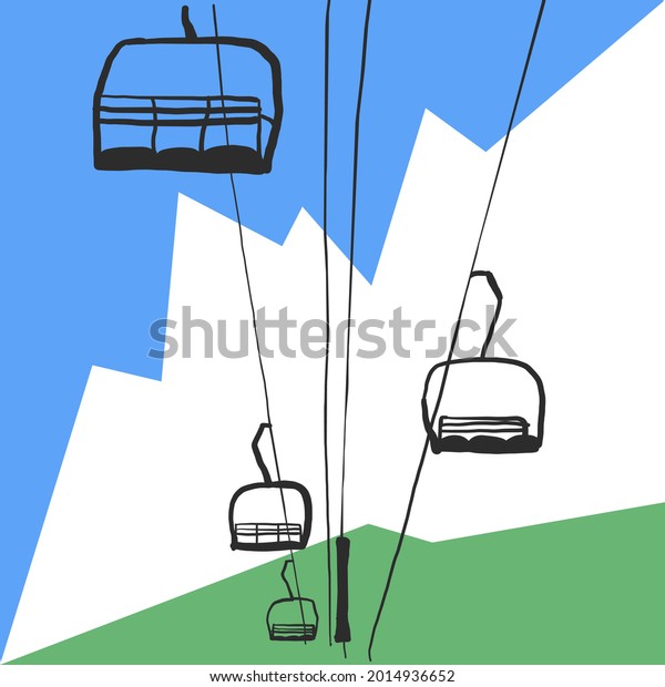 Empty\
chairlifts, down hill skiing lift. Ski cable lift icons for ski and\
winter sports. Design for tourist catalog, maps of the ski slopes,\
placard, brochure, flyer, booklet. Vector\
illust