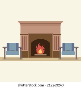 Empty Chairs And Fireplace In Living Room Interior