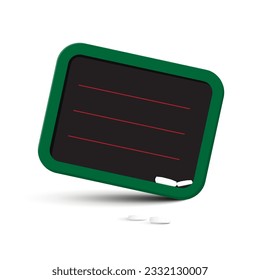 Empty chalkboard - blank blackboard icon with green frame and chalks isolated on white background, vector