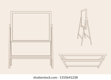Empty chalkboard. Vector outline illustration. Different viewes.