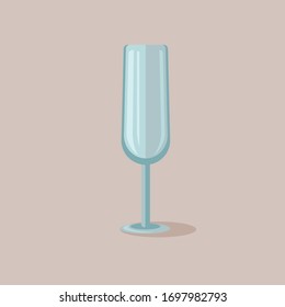 Empty champagne glass vector illustration. Bar or restaurant tableware flat design.