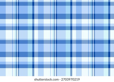 Padrão têxtil de cheque vazio, textura de fundo de tecido frança. Embalagem tartan vetor sem empacotamento na paleta de cores azul e clara.