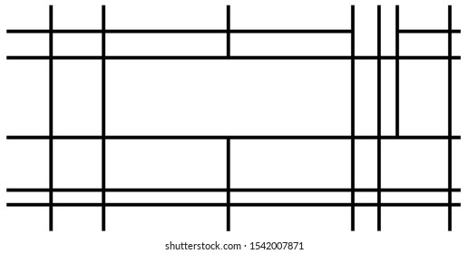 Empty checkered Piet Mondrian style emulation. The Netherlands art history and Holland painter. Dutch mosaic or checker line pattern banner or card. Geometric seamless elements Retro pop art pattern