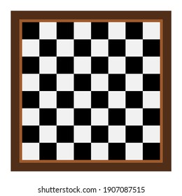 Empty chess board with brown wood edge. Creative vector illustration of chess board set isolated on white.