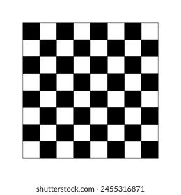 Empty chessboard plane isolated on white background. Tiled floor top view. Ceckerboard texture. Board surface with black and white squares pattern. Vector graphic illustration.