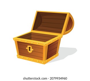 Empty chest. Wooden box for mystery gem, graphic illustration, vector icon isolated on white background