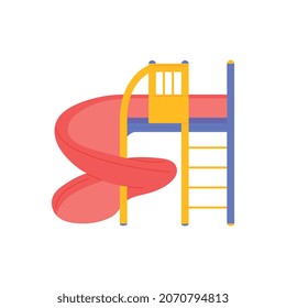 Empty children play slide with ladder - colorful playground park attraction with spiral slider isolated on white background. Vector illustration of playing structure