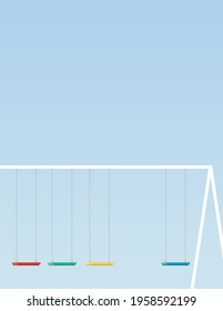 Empty children swings on a clear sky day, vector concept. Symbol of happiness, leisure mood. Minimal eps10 illustration
