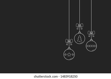 Empty Christmas background with beautiful hanging baubles. Festive decoration. Vector