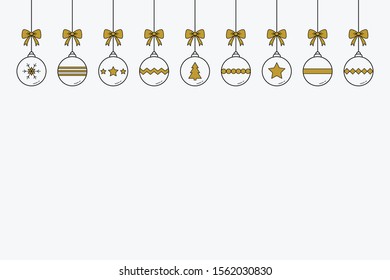 Empty Christmas background with beautiful hanging baubles. Festive decoration. Vector