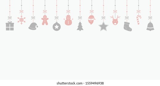 Empty Christmas background with hanging decorations. Xmas ornament. Vector