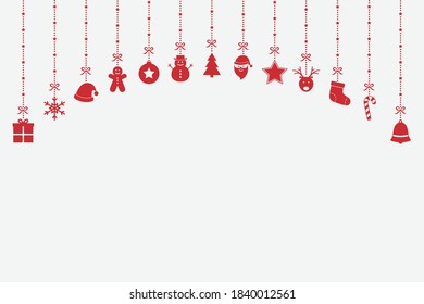 Empty Christmas background with hanging decorations. Xmas ornament. Vector