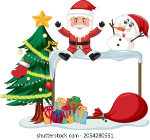 Empty Christmas board with cartoon characters and objects illustration