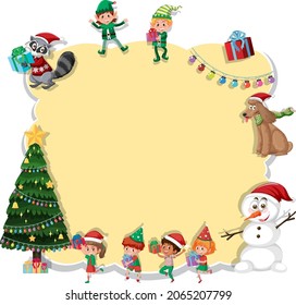 Empty Christmas board with cartoon characters and objects illustration