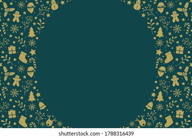 Empty Christmas card. Concept of frame with Xmas ornaments. Vector
