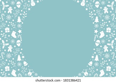 Empty Christmas card. Concept of frame with Xmas ornaments. Vector