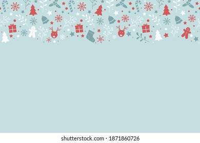 Tarjeta navideña vacía. Concepto de marco con adornos de Navidad. Vector
