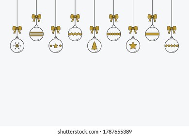 Empty Christmas card with decorative baubles. Festive ornament. Vector