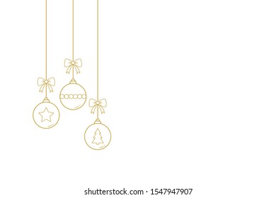 Empty Christmas card with hanging baubles. Decoration. Vector
