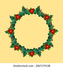 Marco Circular Vacío De Navidad En Fondo Amarillo.