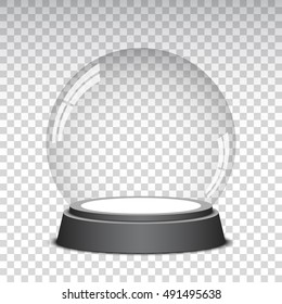 Empty Christmas snow globe on transparent background. Glass sphere. Vector illustration.