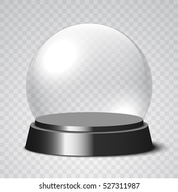 Empty Christmas snow globe on transparent background. Glass sphere. Vector illustration.