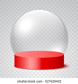 Empty Christmas snow globe on transparent background. Glass sphere. Vector illustration.