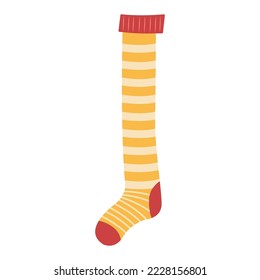 Empty christmas sock stocking isolated on white. Decorative red sock with white fur and patches. Vector illustration