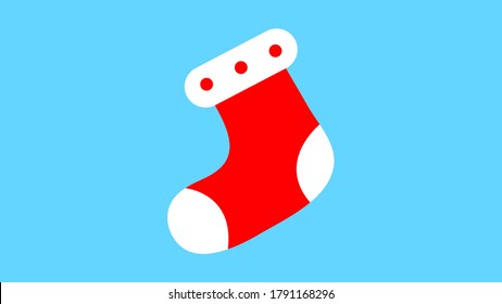 Empty christmas stocking isolated on white. Decorative red sock with white fur and patches. Vector illustration.