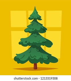 Empty Christmas tree. Cartoon vector illustration. Traditional plant without decoration. Happy New Year.