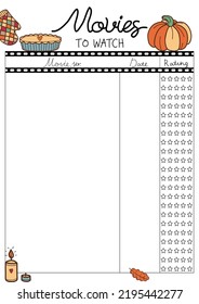 Empty Cine-film With Space For To Fill Plan Watch Movies And Series. A4 Print Ready  Watching Planner Blank With Empty Space. Template Bullet Journal Page, Daily Planner Template, Blank For Notebook.